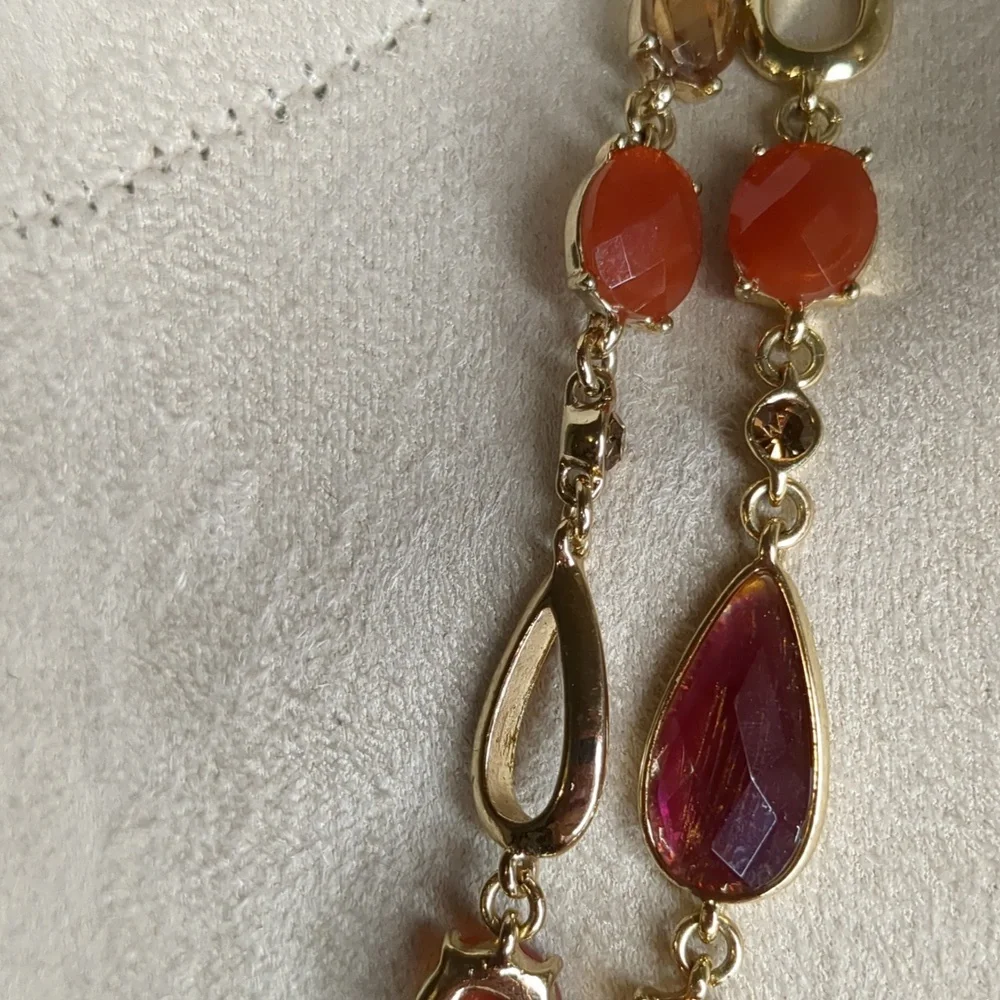Vintage Anne Klein Amber Sautoir Necklace Extra Long Layered Gold Tone 84